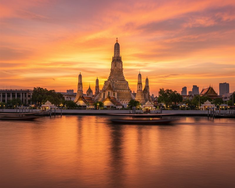 Bangkok temple at sunset