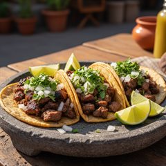 Tacos with toppings on a tray